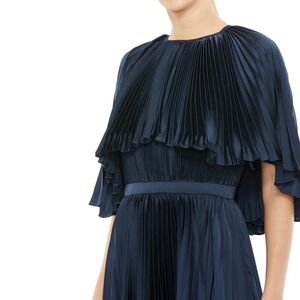 Pleated Caplet T-Length Gown Dress - Midnight